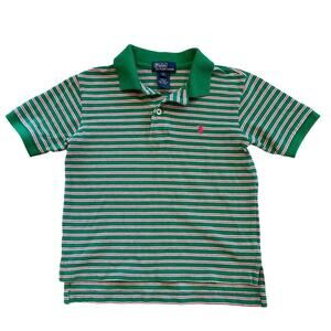 Vintage Polo Ralph Lauren Polo Shirt Toddler Boys 5T Green Pink Striped Preppy